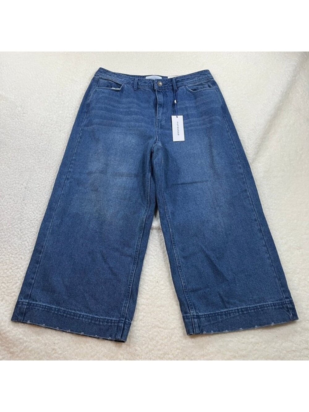 POPSUGAR Jeans Womens 14 Blue Fresh Prep High Rise Crop Wide Leg PB312-2RS Denim